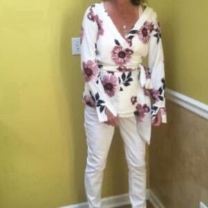 MASSIVE $10 SALE White & Pink Floral Wrap Around Top